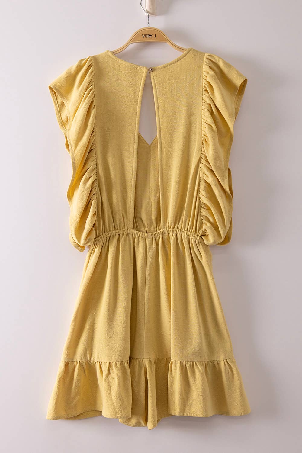 Ruffled Sleeve Romper with Teardrop Back Cutout Detail: Blue/Yellow/Pink** SUMMER SALE!!! ** Sizes Small - Large!