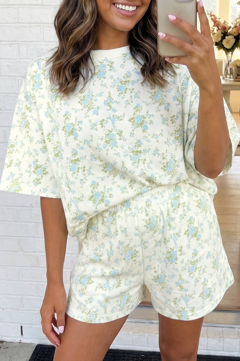 LAS Floral Oversized Tee and Shorts Set / S