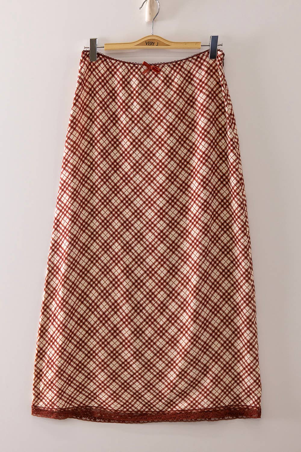 Plaid Midi Skirt with elastic waistband : CHOCO MIX