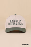 Zenana Running on Coffee & Jesus Two Tone Cotton Hat: DK FOREST / OS