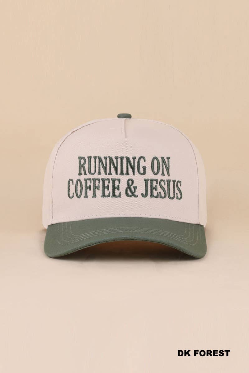 Zenana Running on Coffee & Jesus Two Tone Cotton Hat: DK FOREST / OS