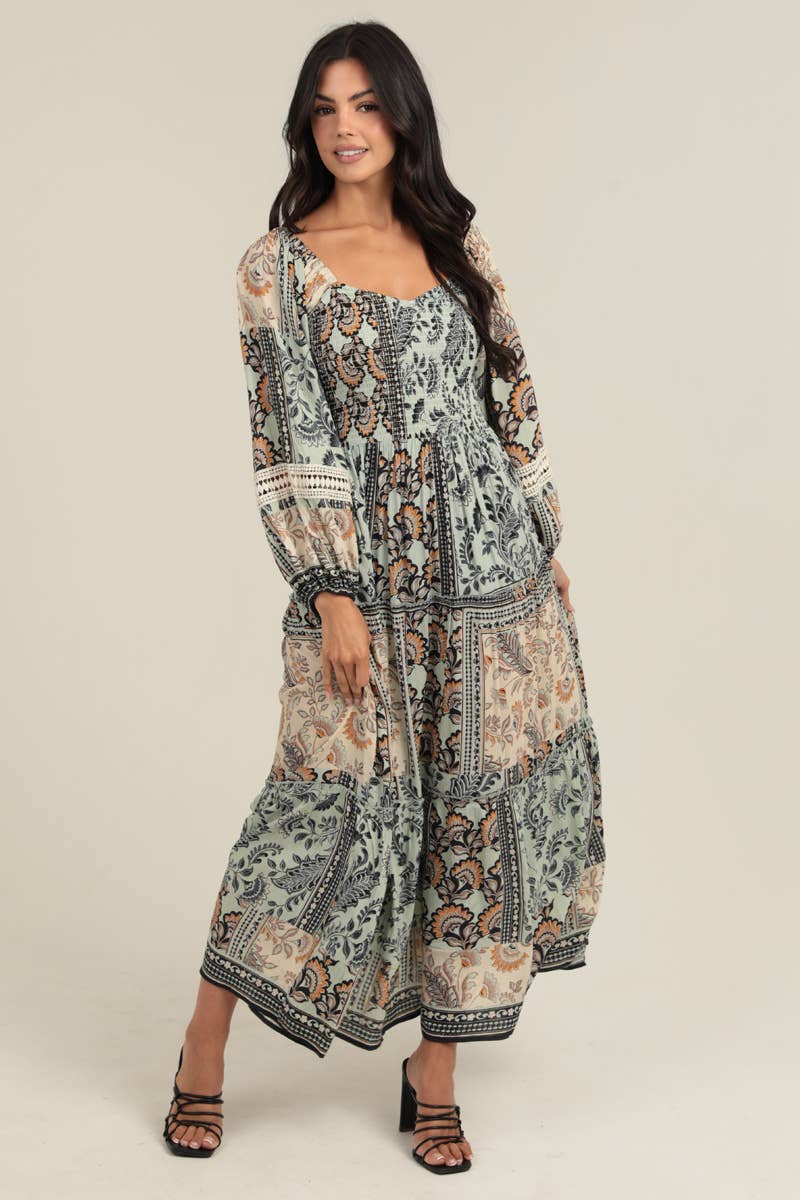 Wanderlust Smocked Boho Maxi Dress Sizes Sm-Lg