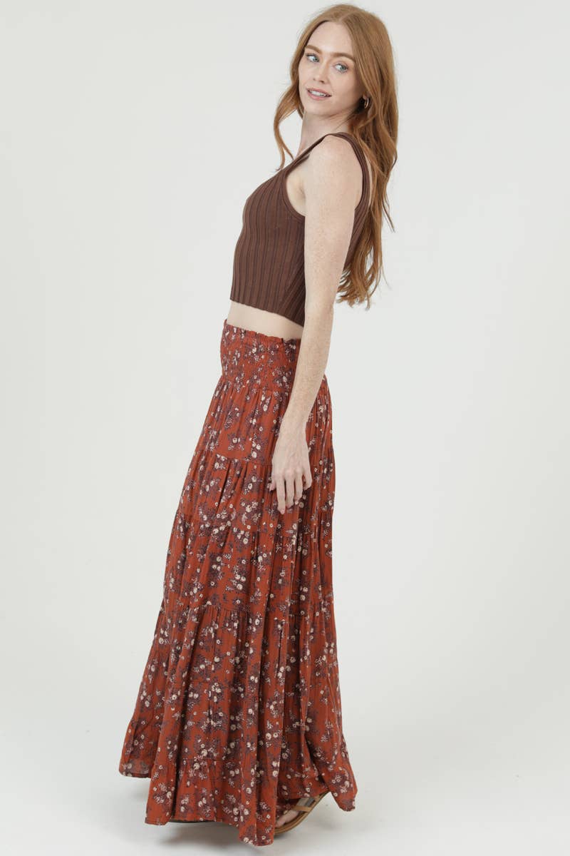 Autumn Romance Tiered Maxi Skirt  Sizes Sm-Lg