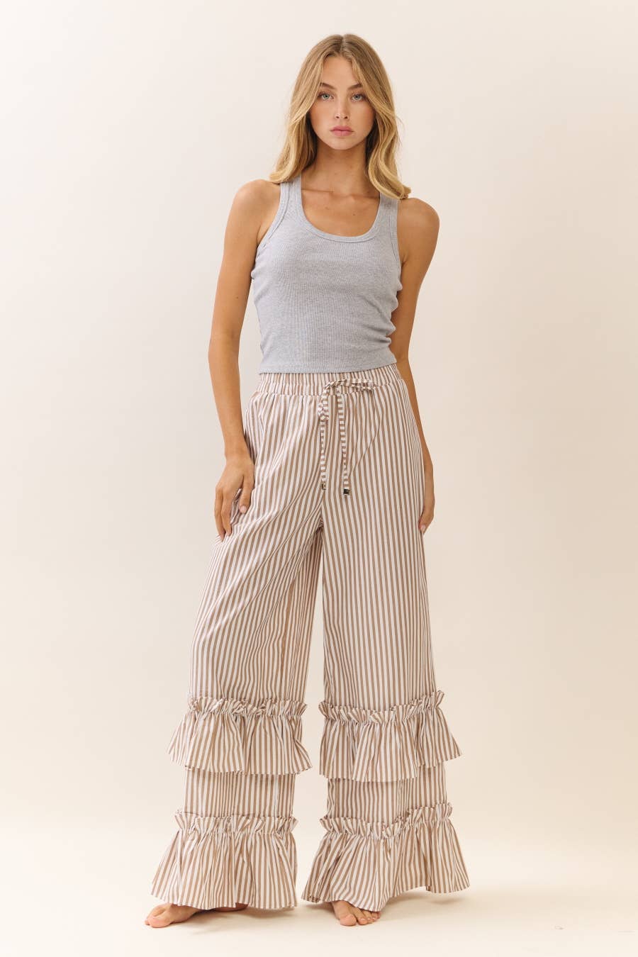 Striped Maxi Pants: Taupe Combo - Sizes Small - 3X