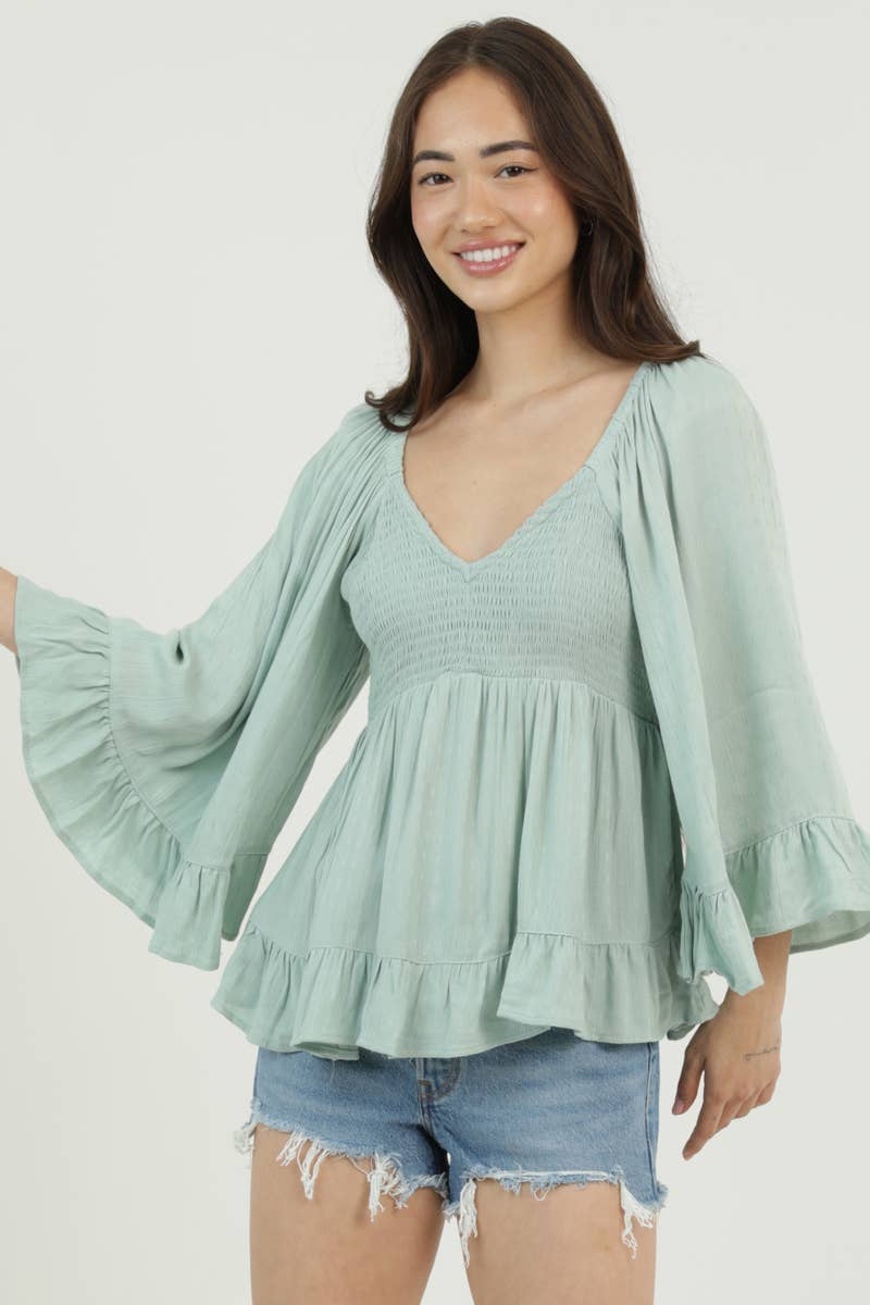 Daydreamer Smocked Bell Sleeve Top Sizes Sm-Lg