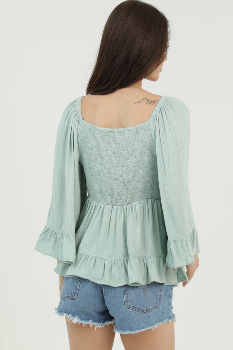 Daydreamer Smocked Bell Sleeve Top Sizes Sm-Lg