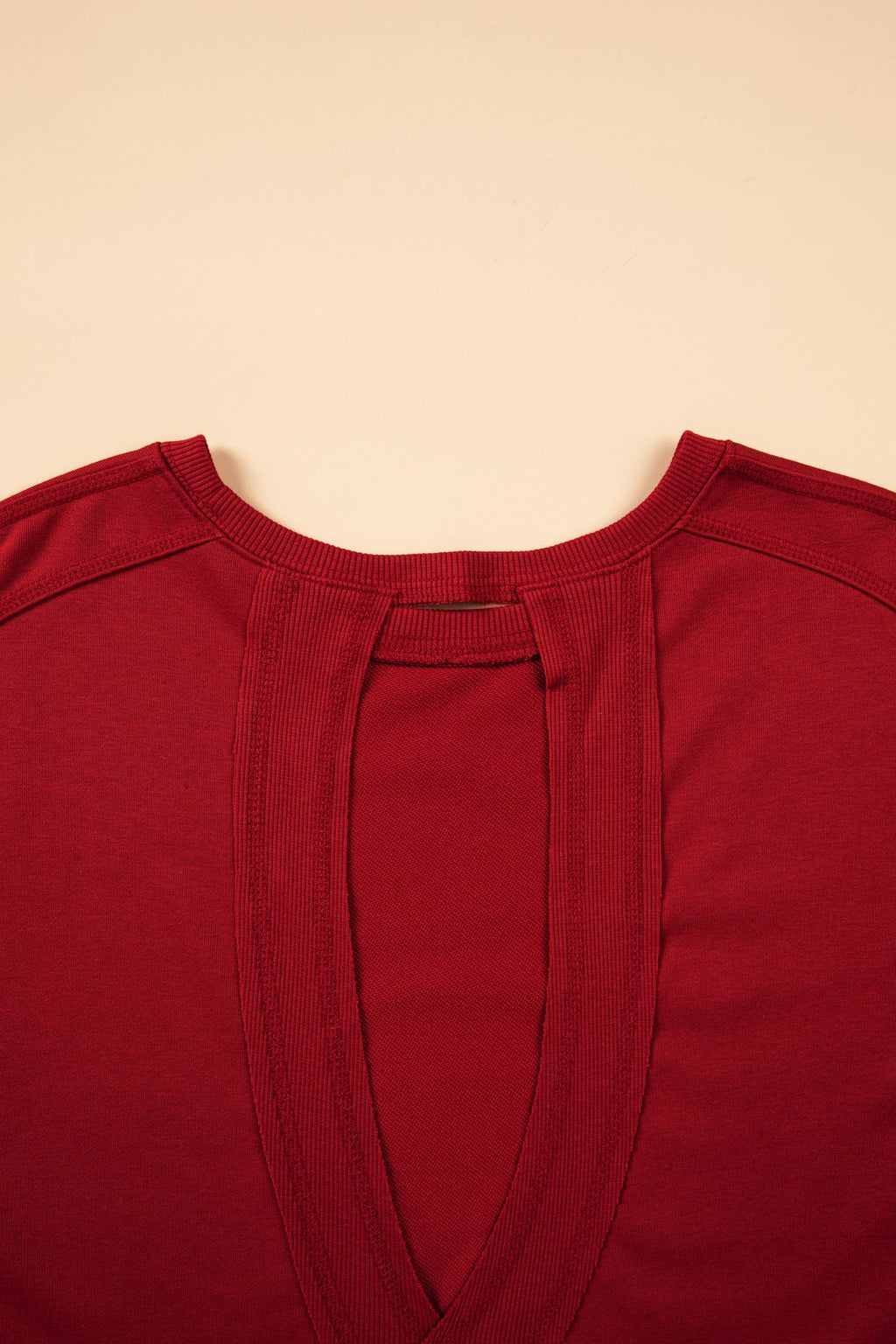 Ribbed Detail Drop Shoulder Cutout Back Sweatshirt: Racing Red
