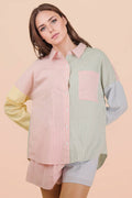 Stripe Color Block Shirt & Shorts Set: PINK MIX / S-M-L/