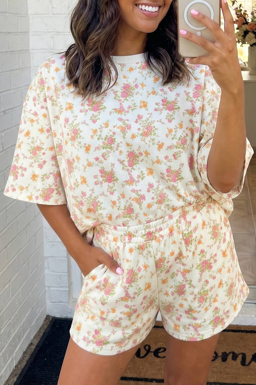 LAS Floral Oversized Tee and Shorts Set / S