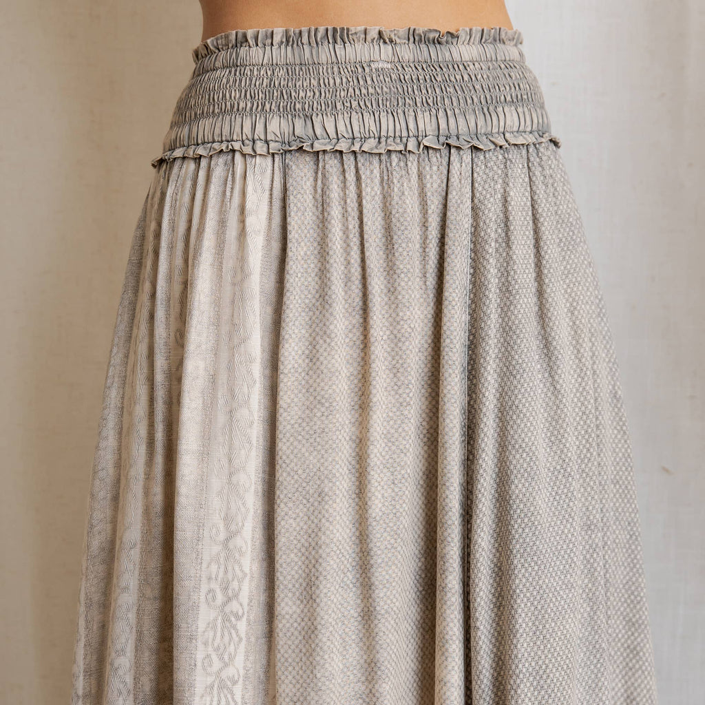 Young Threads: Rustic Textured Smocked Waist Ruffled Tiered Maxi Skirt: Gray / Small - 3X