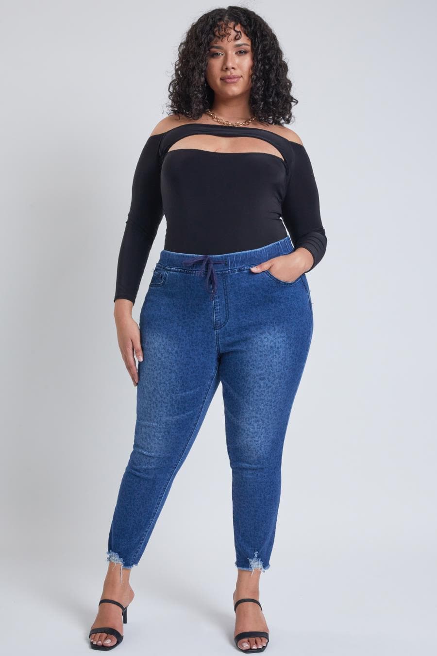 Plus Denim Light Leopard Print Blue Ankle Jogger - 1X-3X