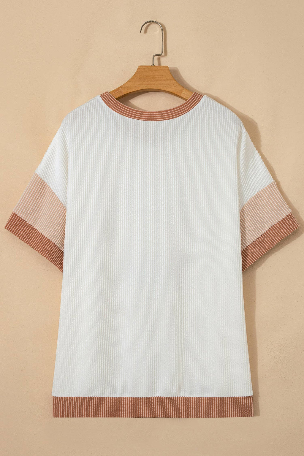 Bowknot Applique Ribbed Top: Beige / Plus /1X-4X/