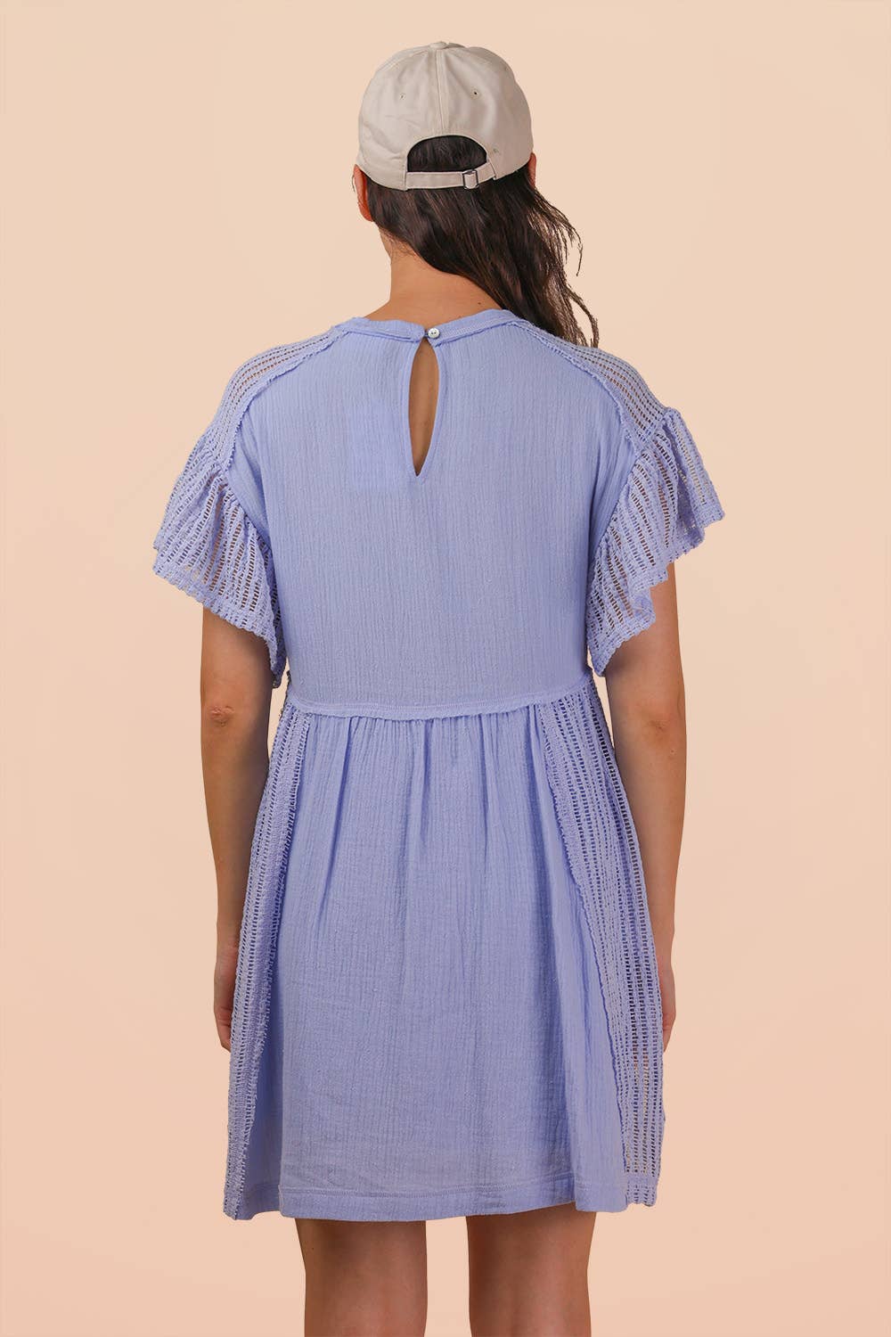 Waffle Knit Contrast Solid Comfy Mini Dress: BLUE / S-M-L/