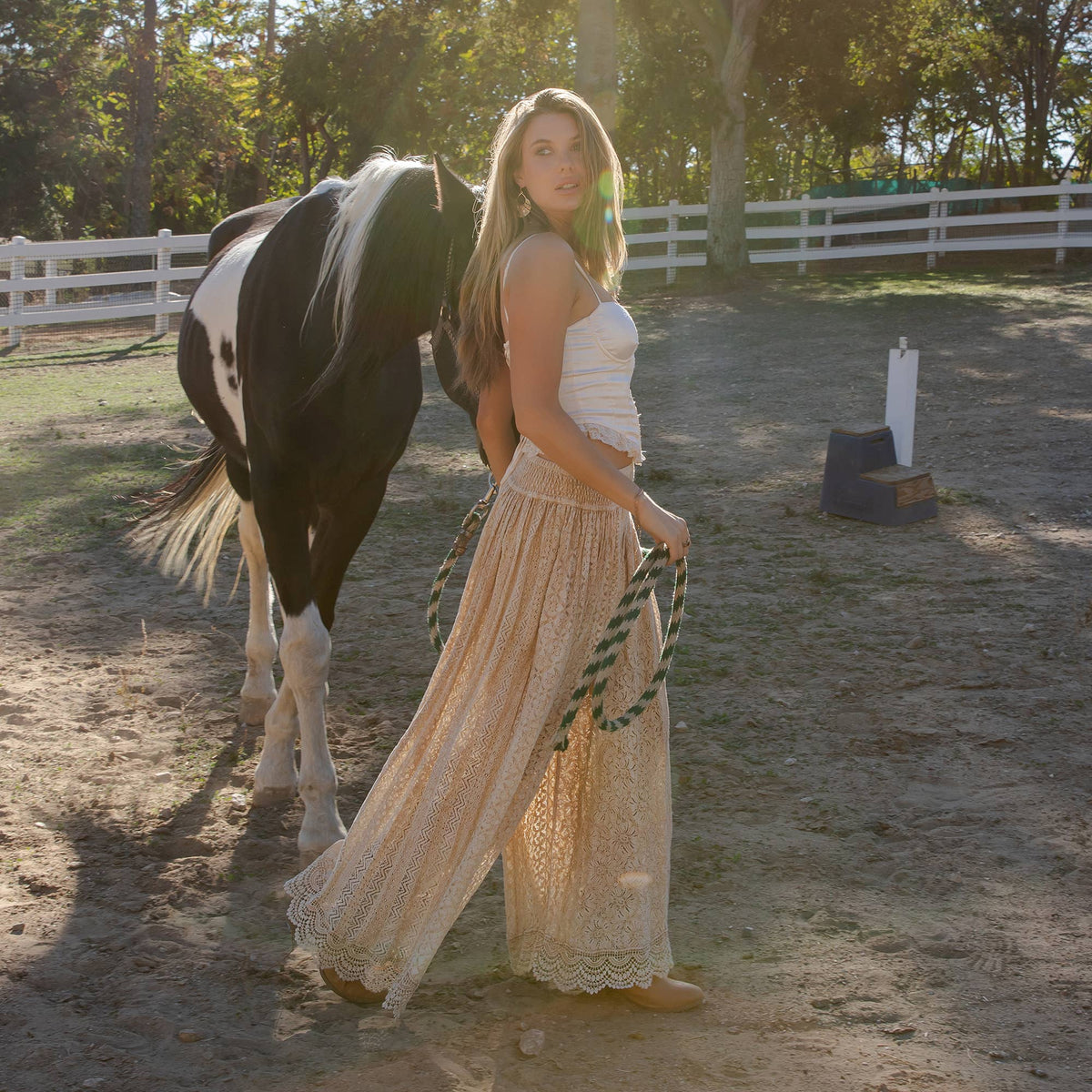 Young Threads - Desert Dream Boho Wide Leg All Lace Pants: LATTE / Sizes Small - XL