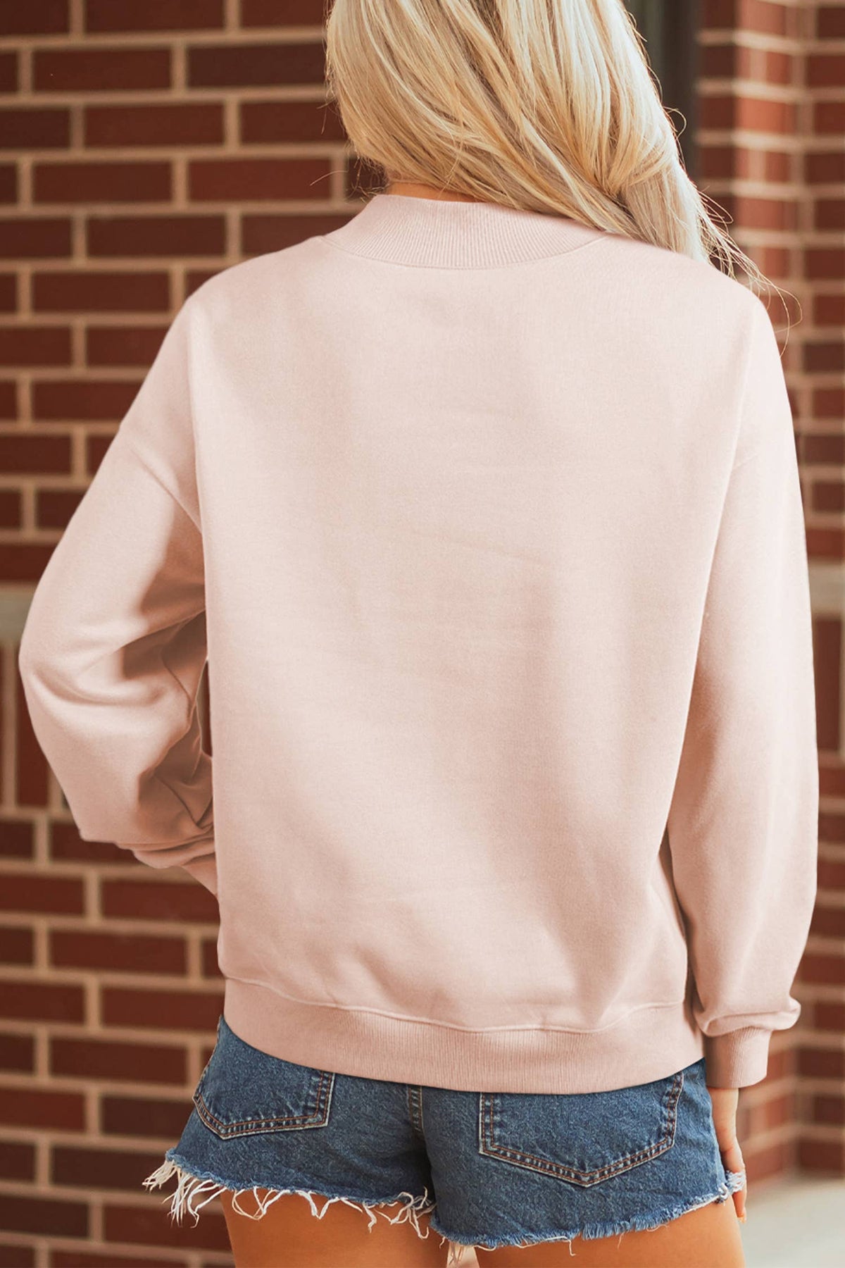 Patchwork Quilted Duck Faux Printed Mock Neck Sweatshirt: Pink
