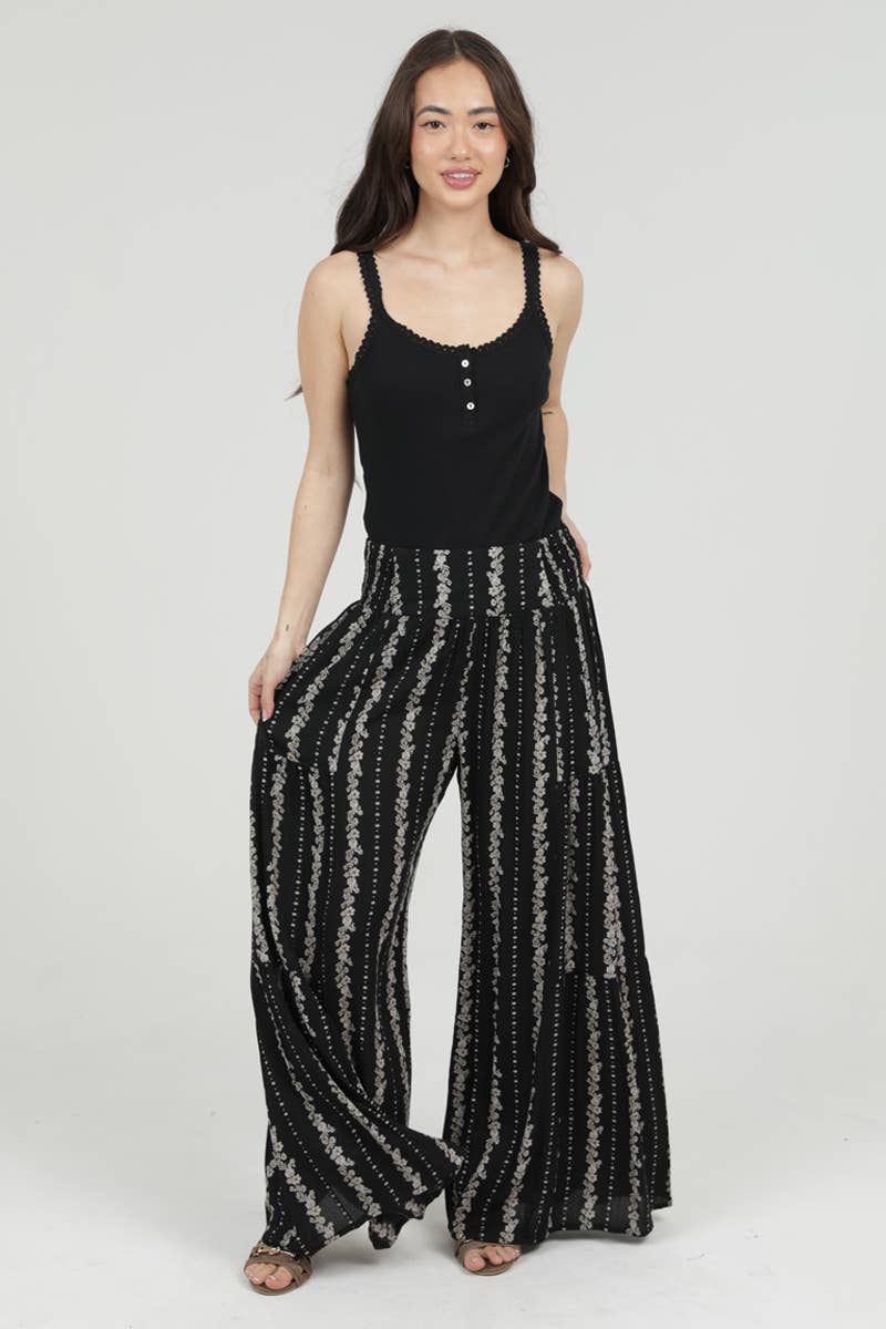 Midnight Wanderer Floral Printed Wide Leg Pants Sizes Sm-Lg