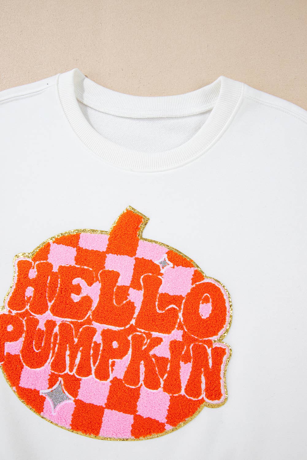 Terry Halloween Pumpkin Patched Pattern Sweatshirt: White / XL