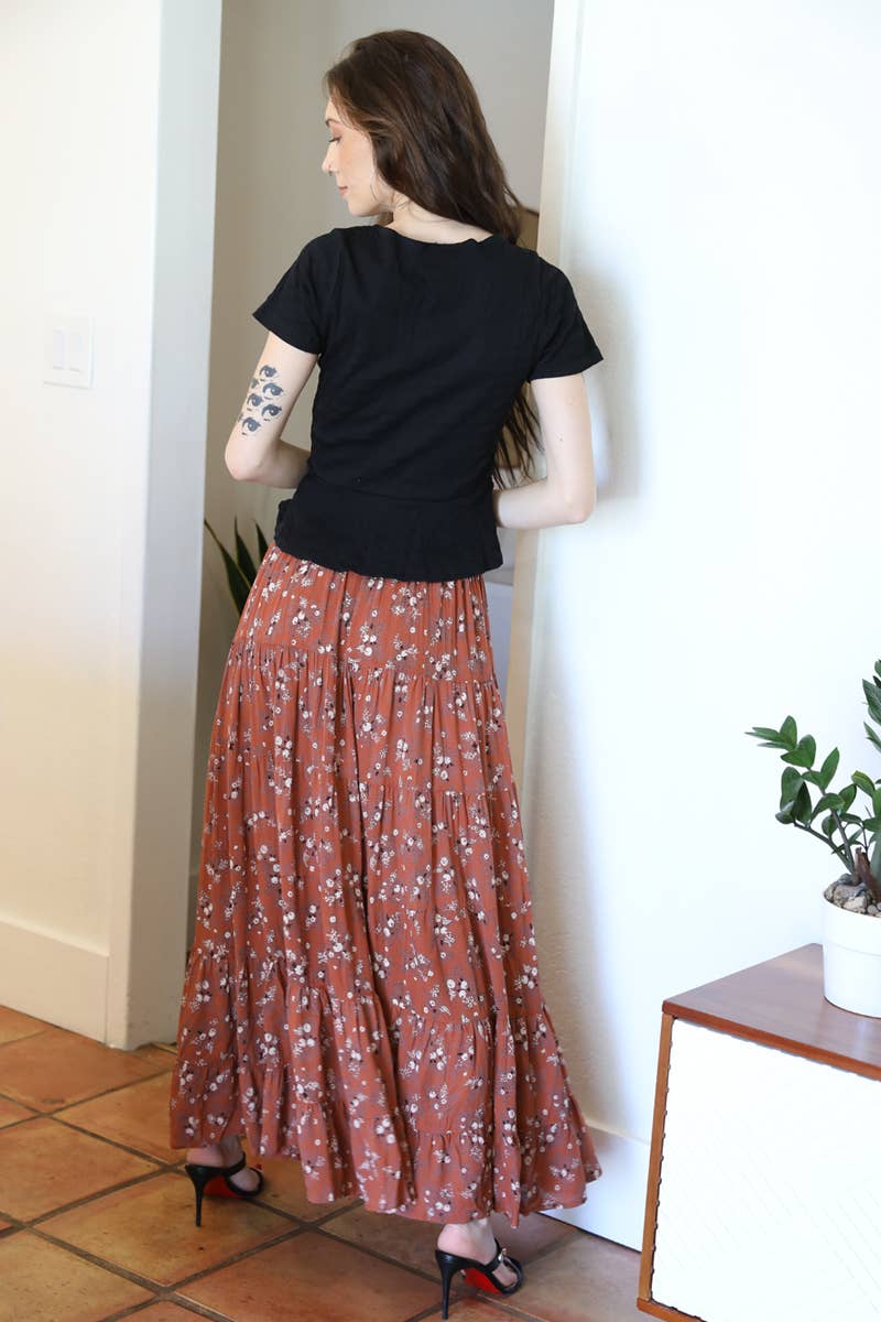 Autumn Romance Tiered Maxi Skirt  Sizes Sm-Lg
