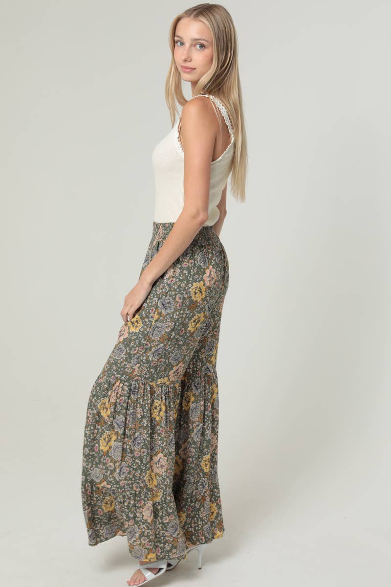 Boho Romance Floral Wide Leg Pants Sizes Sm-Lg