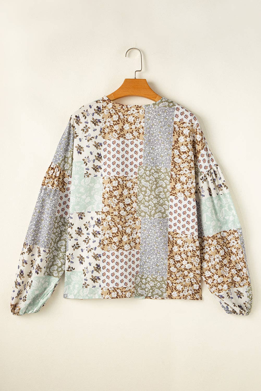 Multicolor Floral Patchwork Print Long Puff Sleeve Shirt: Multicolor - Small - XL