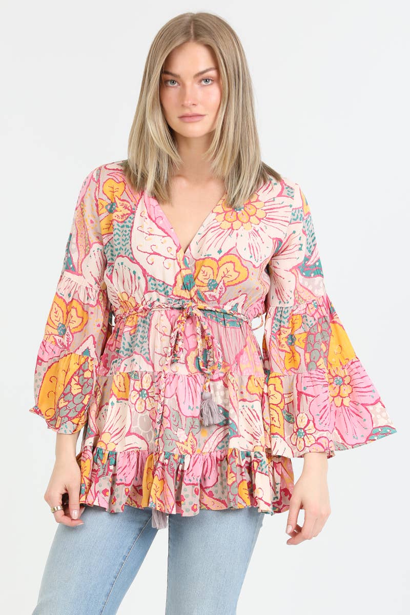 Free Spirit Floral Ruffle Top Sizes Sm-Lg