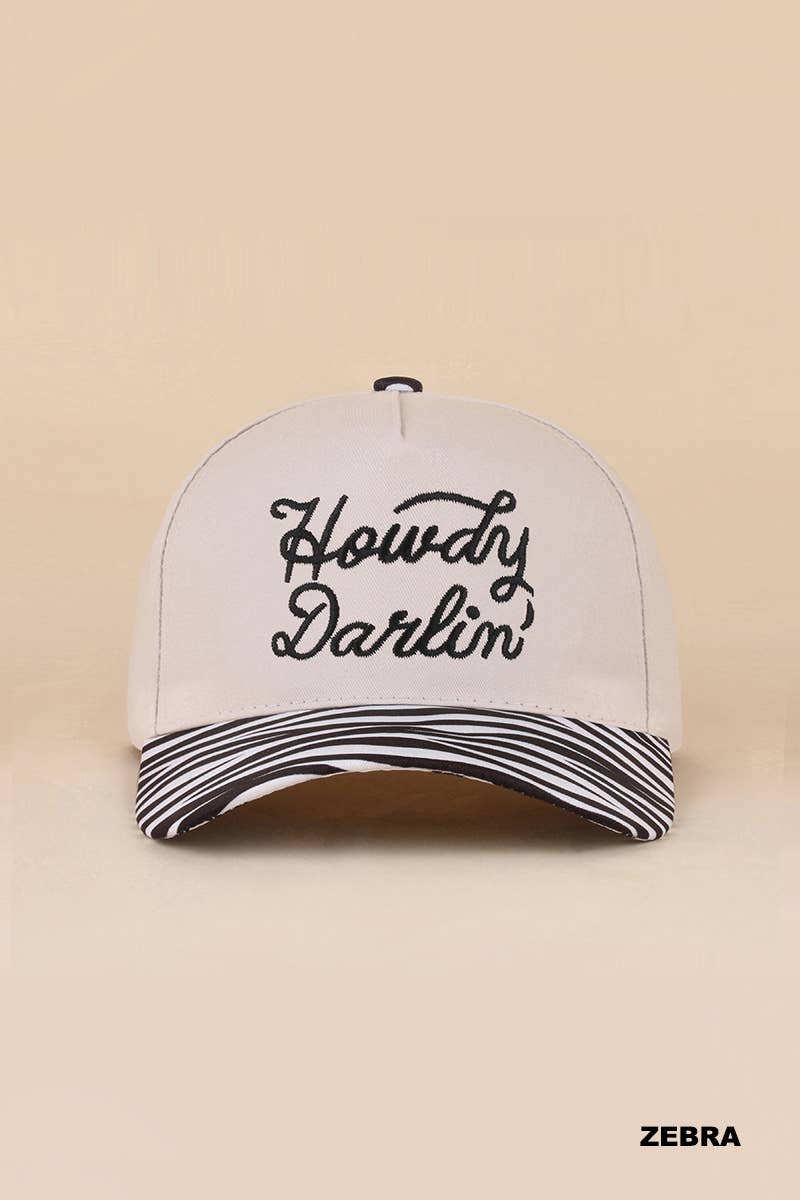 `Howdy Darlin Two Tone Canvas Cotton Cap Zenana : COW/ OS