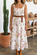 Western Horseshoe Print U-Neck Sleeveless Midi Dress
