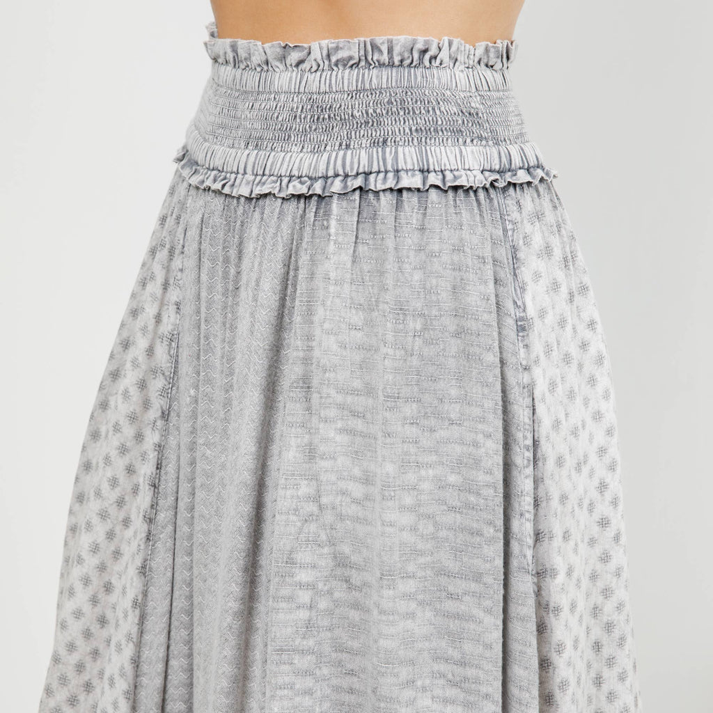 Young Threads: Rustic Textured Smocked Waist Ruffled Tiered Maxi Skirt: Gray / Small - 3X