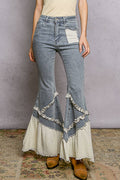 POL Vintage Solid Double Gauze Ruffle Pants: DENIM