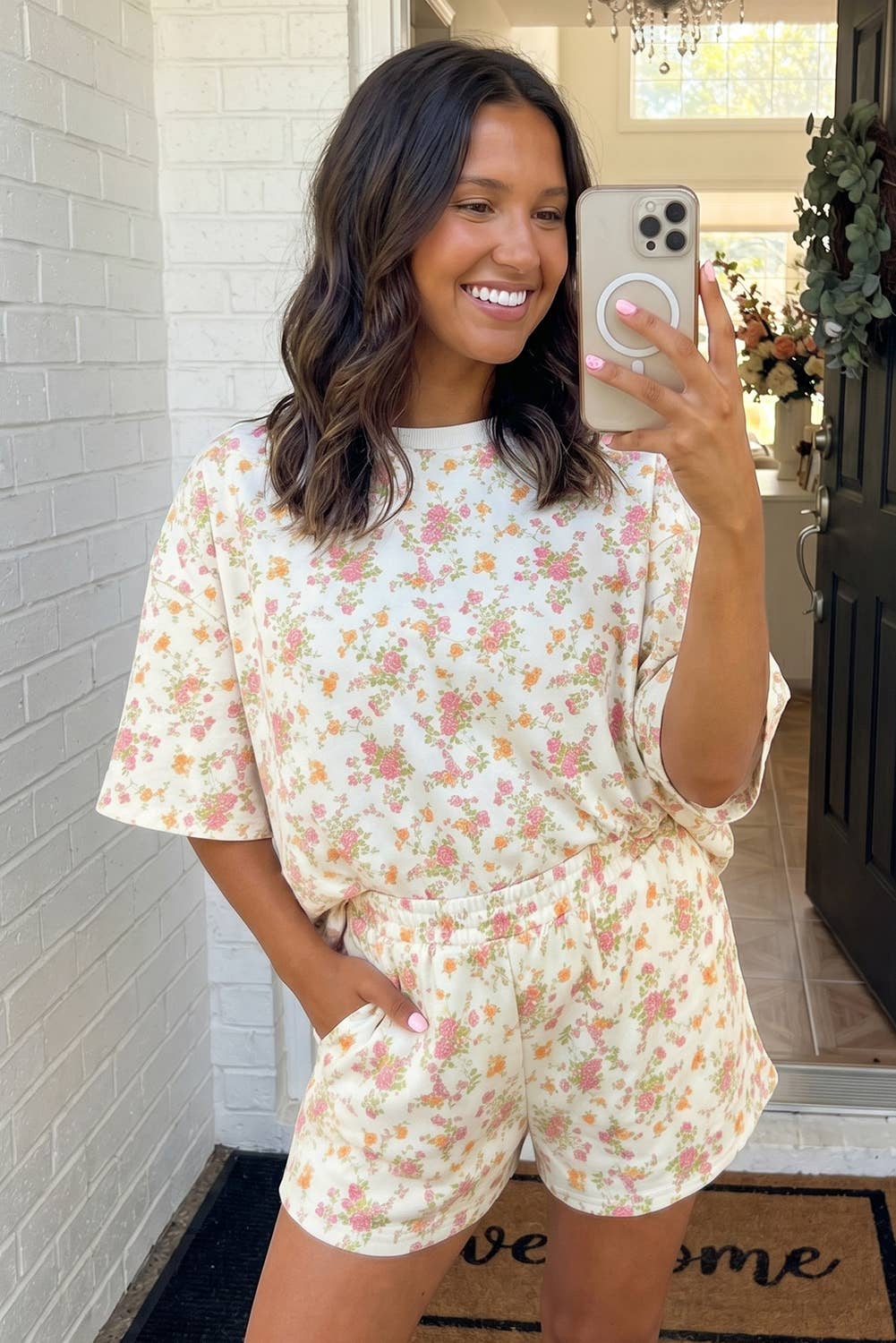 LAS Floral Oversized Tee and Shorts Set / S
