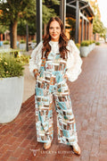 Lucky & Blessed Western Collage Printed Wide Leg Overall