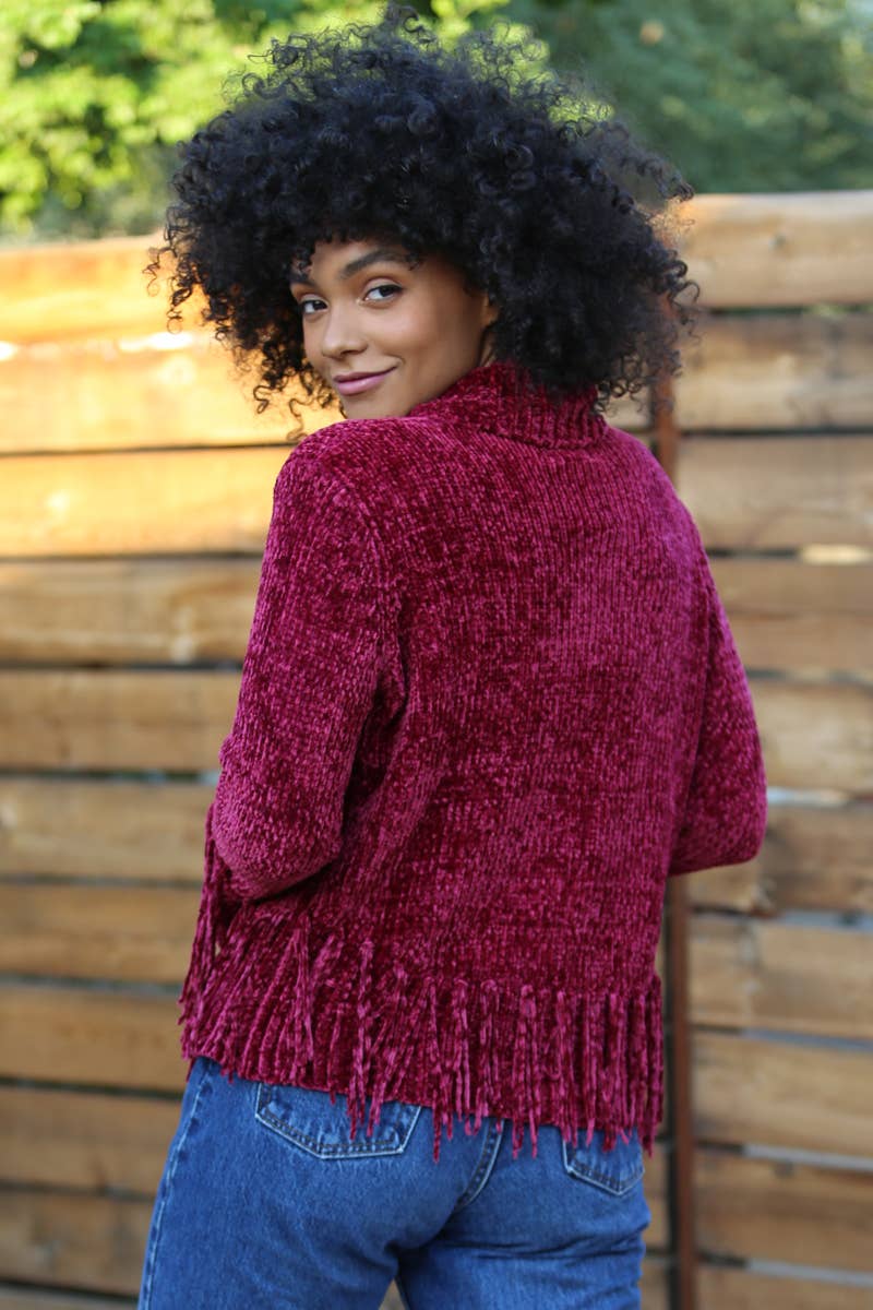 Berry Bliss Fringe Chenille Sweater Sizes Sm-Lg