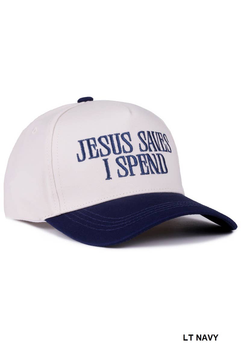 `Jesus Saves I Spend Two Tone Canvas Cotton Cap  Zenana : COUGAR / OS