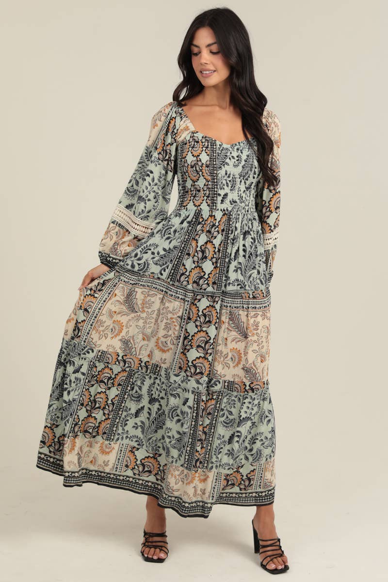Wanderlust Smocked Boho Maxi Dress Sizes Sm-Lg