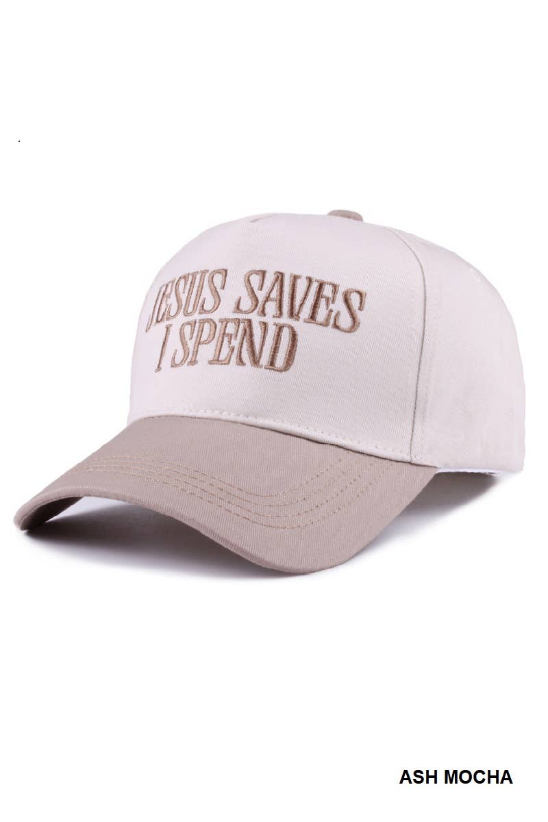 `Jesus Saves I Spend Two Tone Canvas Cotton Cap  Zenana : COUGAR / OS