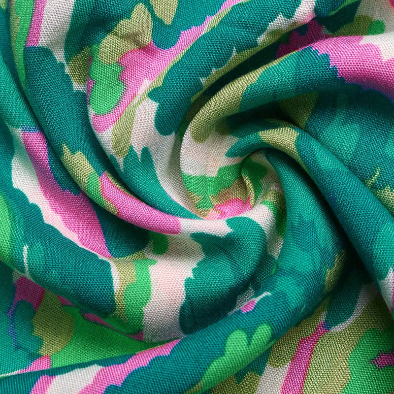 Abstract Maxi Dress V Neck Tiered: Green / 100% Viscose: Small - XL