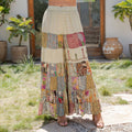 Young Threads - Boho Artisan Tiered Patchwork Wide-Leg Pants: Moss - Sizes Small - XL