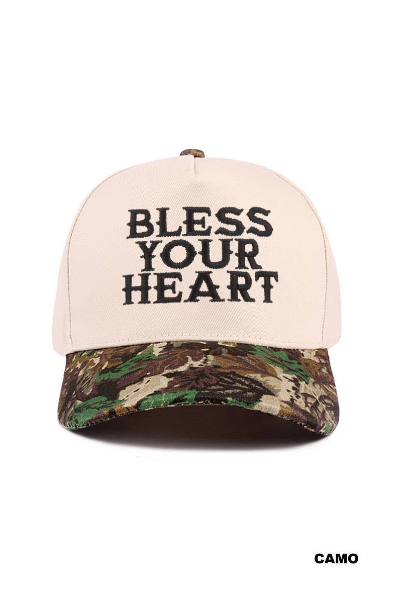 Bless Your Heart Two Tone Canvas Cotton Cap Zenana .: FLORAL / OS