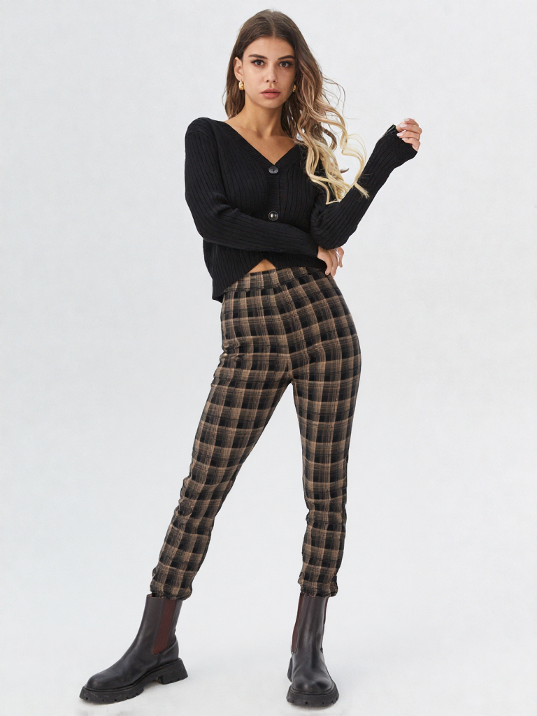 Print Leggings Fit Stretchy Knit Pants: OLIVE MIX / S-M-L