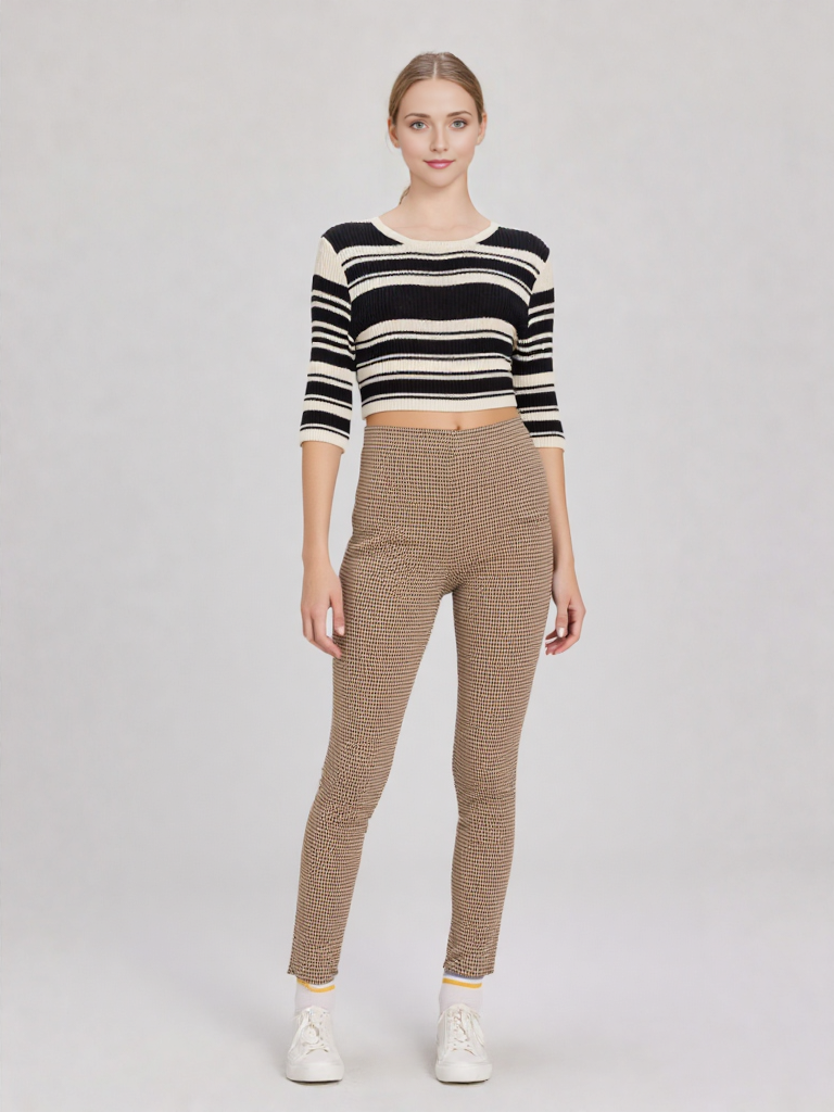 Print Leggings Fit Stretchy Knit Pants: OLIVE MIX / S-M-L