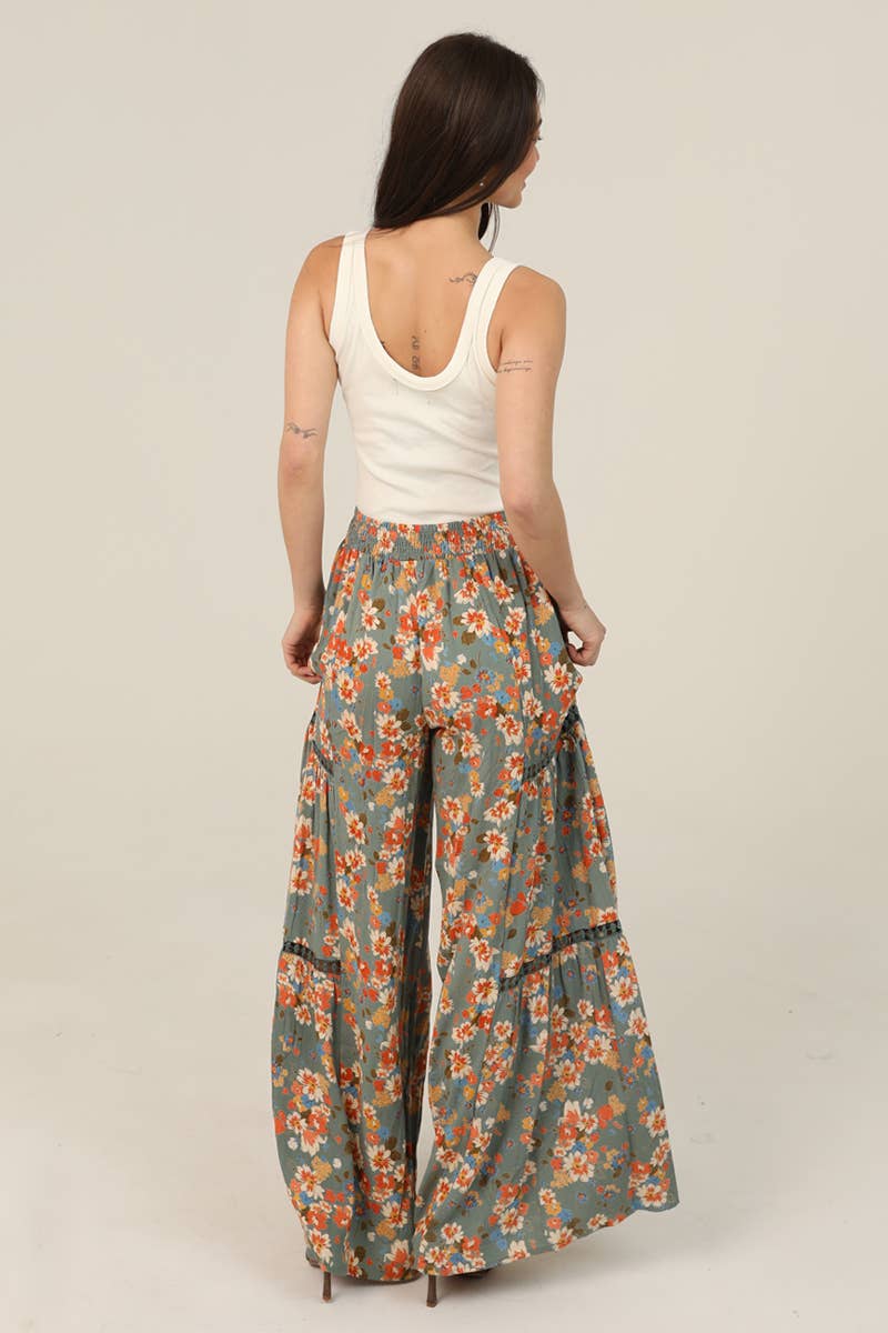 Boho Sunset Floral Wide Leg Pants Sizes Sm-Lg