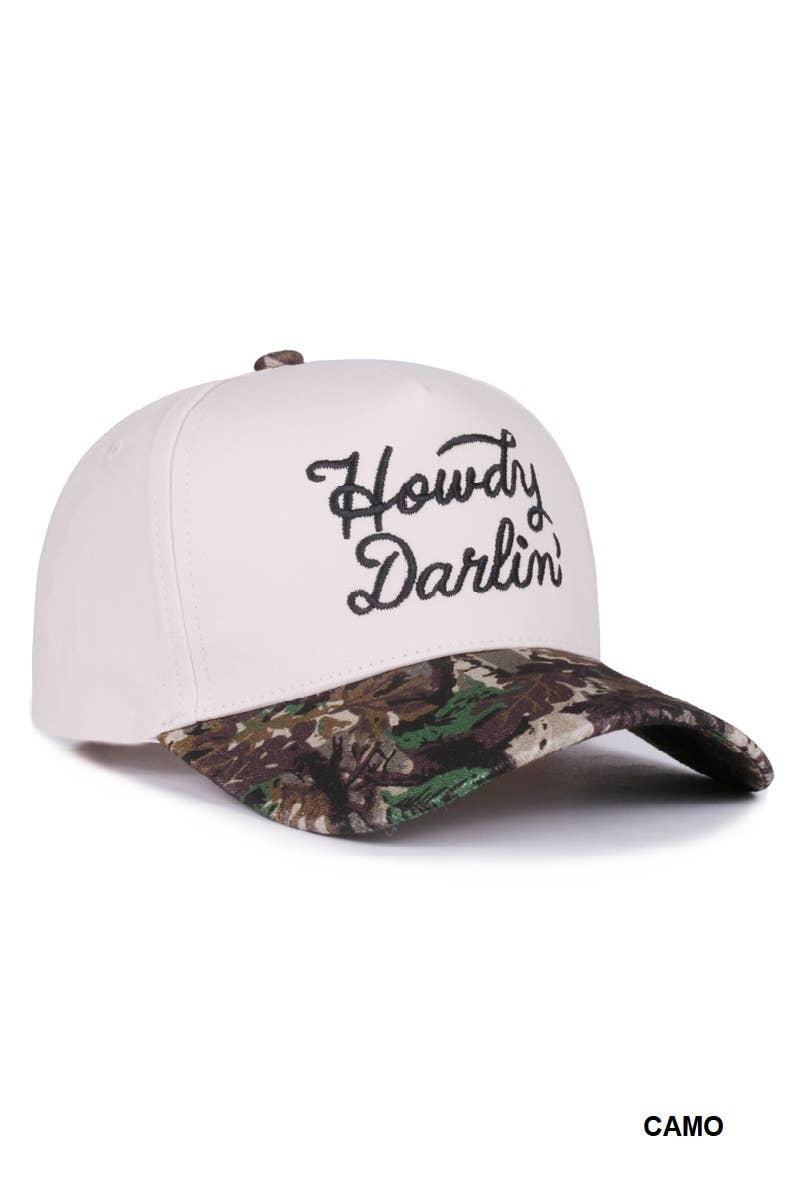 `Howdy Darlin Two Tone Canvas Cotton Cap Zenana : COW/ OS