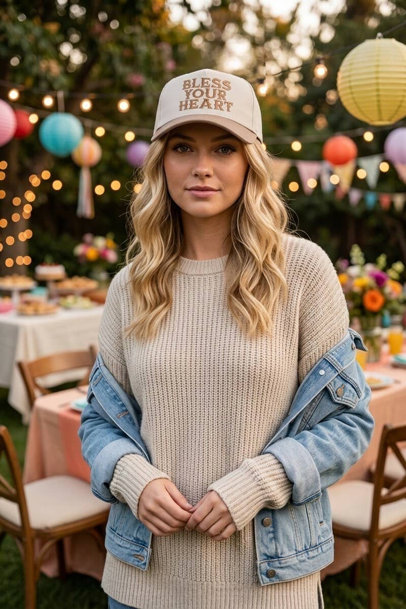 Bless Your Heart Two Tone Canvas Cotton Cap Zenana .: FLORAL / OS