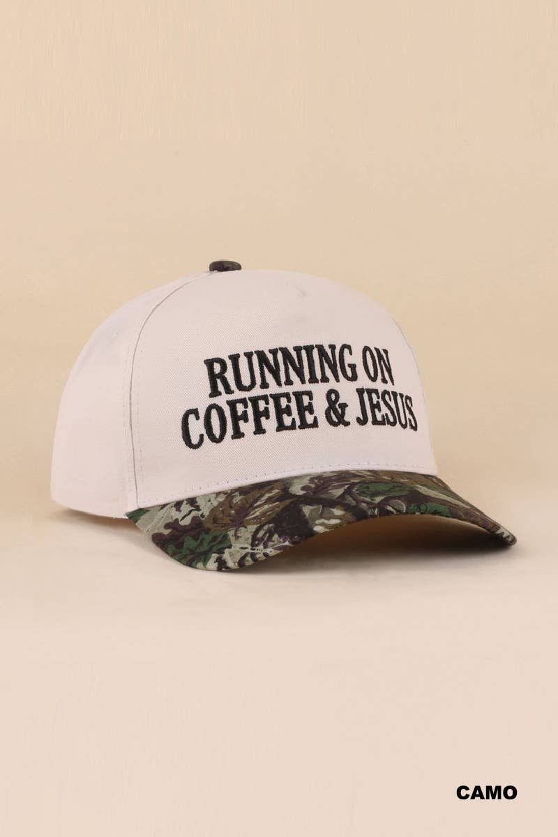 Zenana Running on Coffee & Jesus Two Tone Cotton Hat: DK FOREST / OS