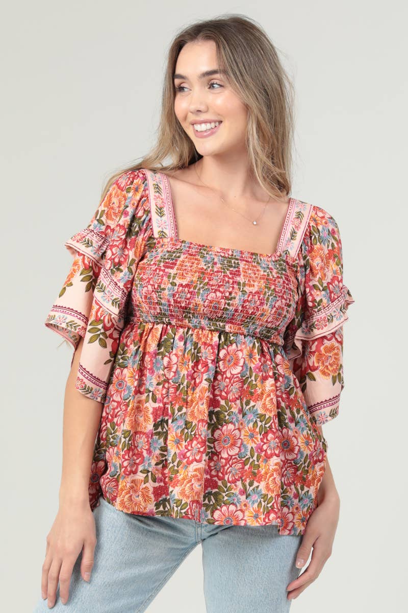 Wildflower Romance Smocked Top Sizes Sm-Lg