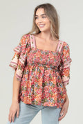 Wildflower Romance Smocked Top Sizes Sm-Lg