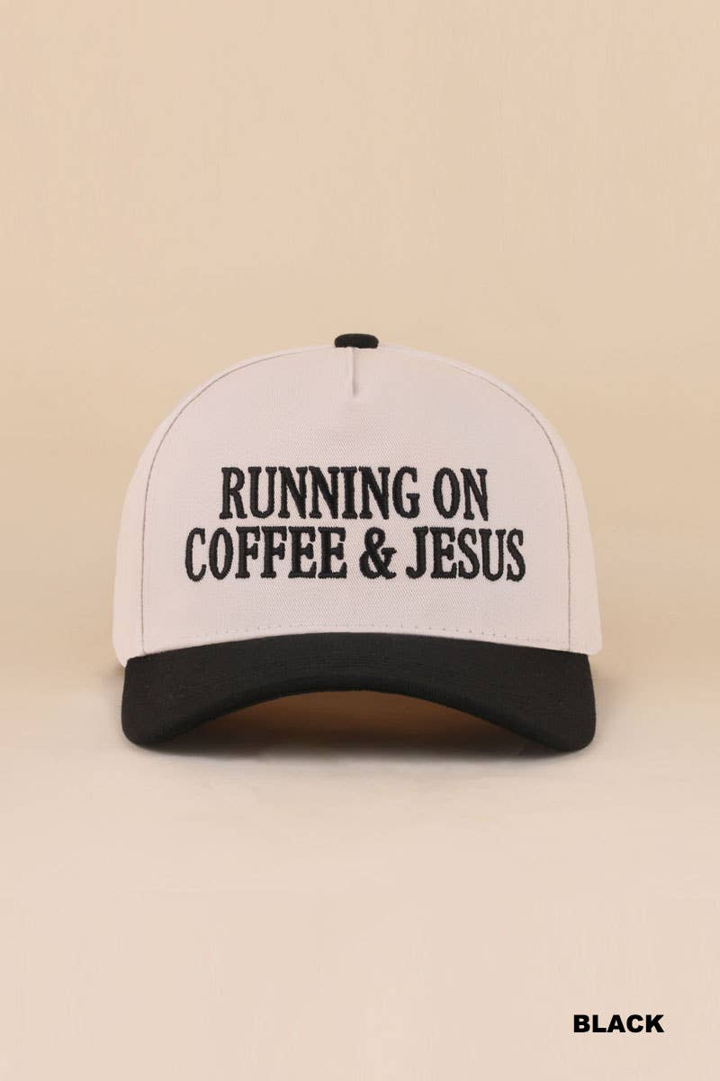Zenana Running on Coffee & Jesus Two Tone Cotton Hat: DK FOREST / OS