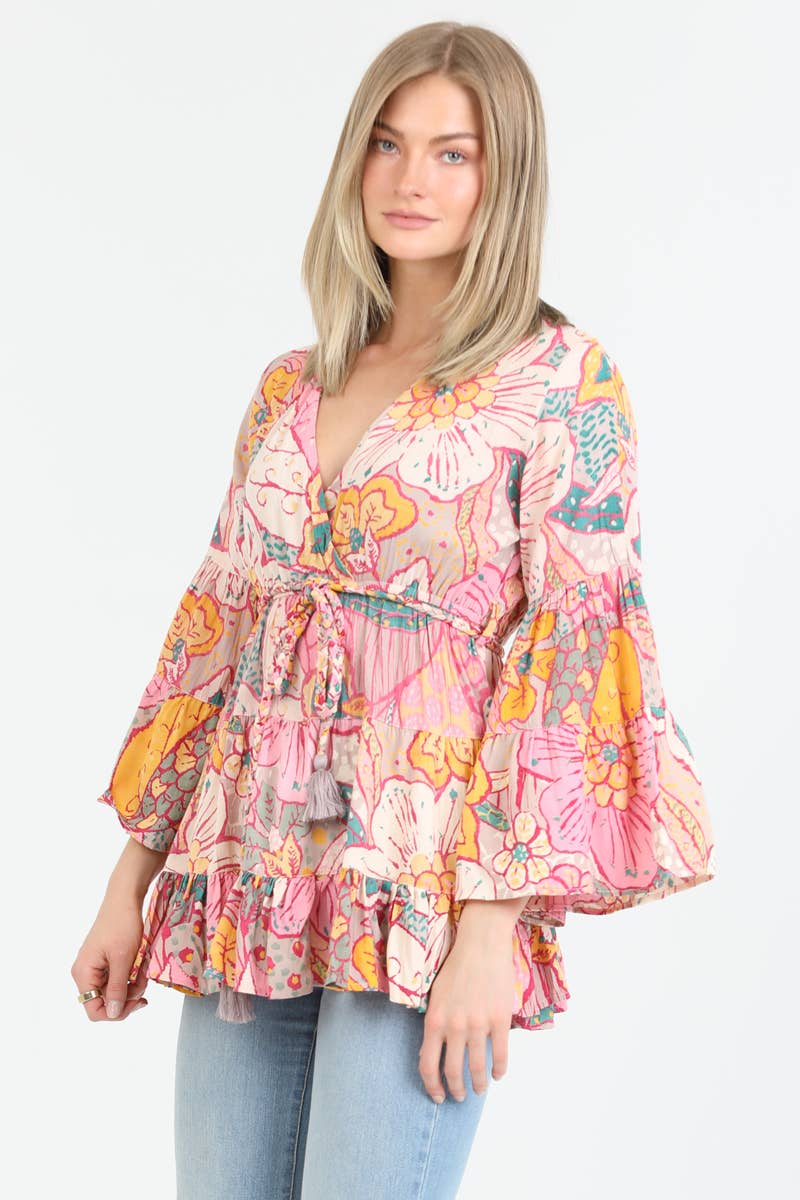 Free Spirit Floral Ruffle Top Sizes Sm-Lg
