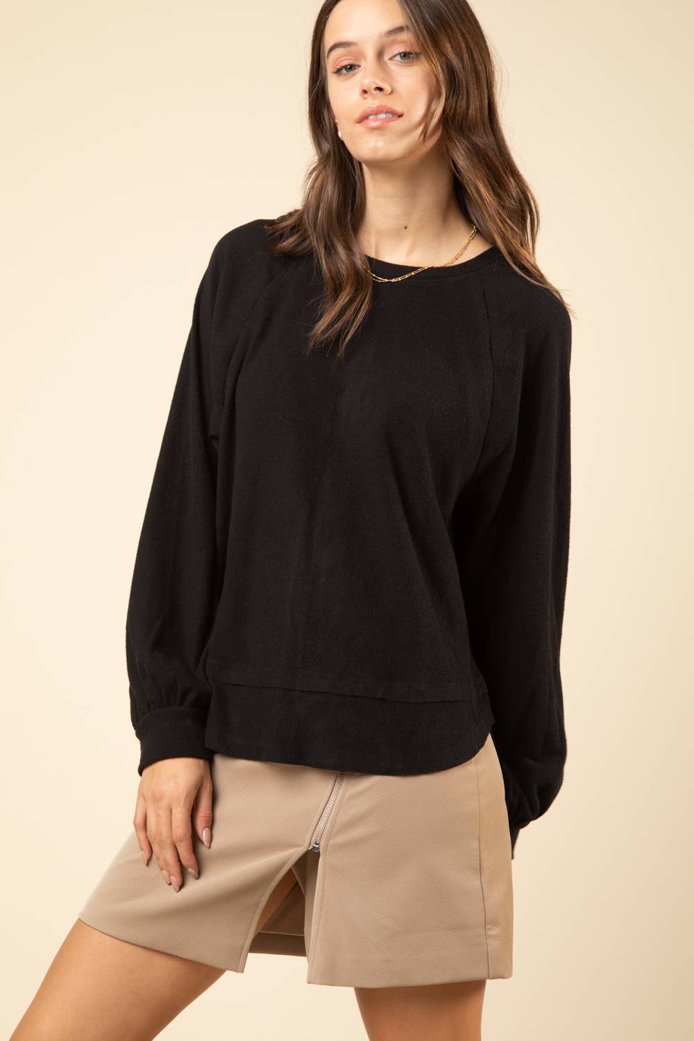 Casual Oversized Cutout Knit Top: CREAM