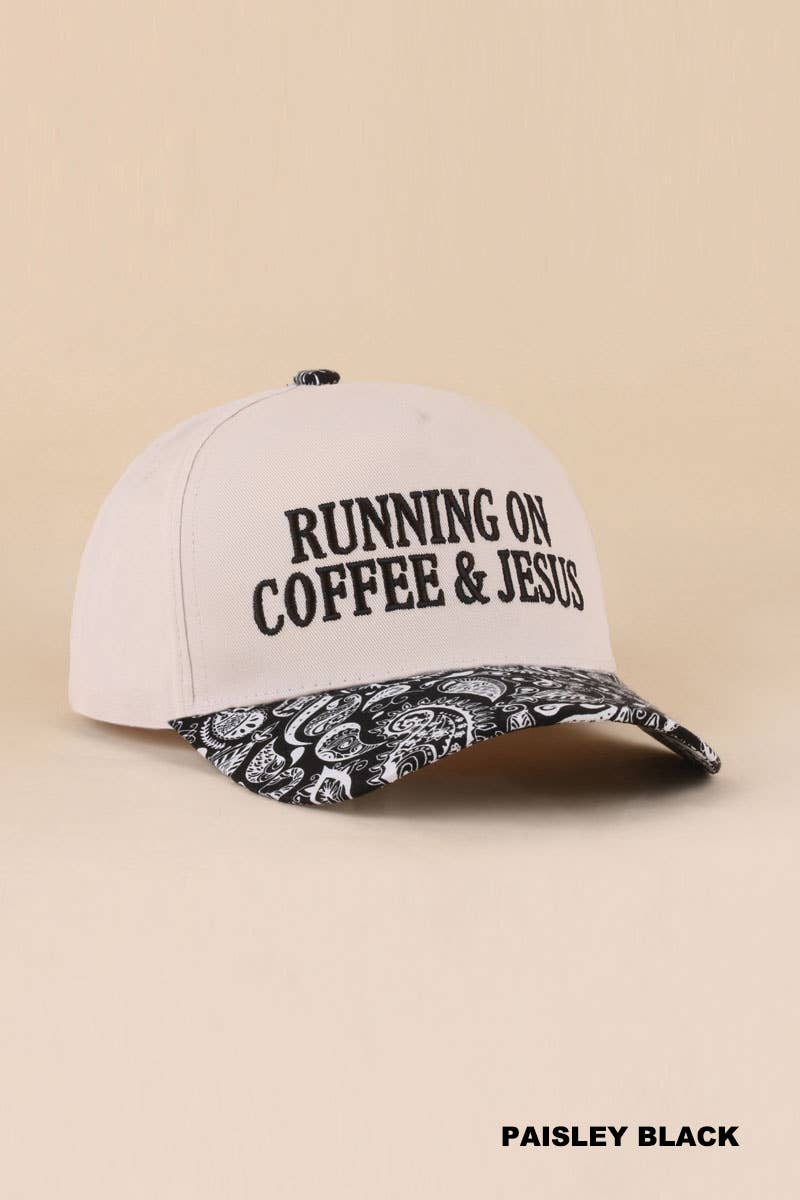 Zenana Running on Coffee & Jesus Two Tone Cotton Hat: DK FOREST / OS